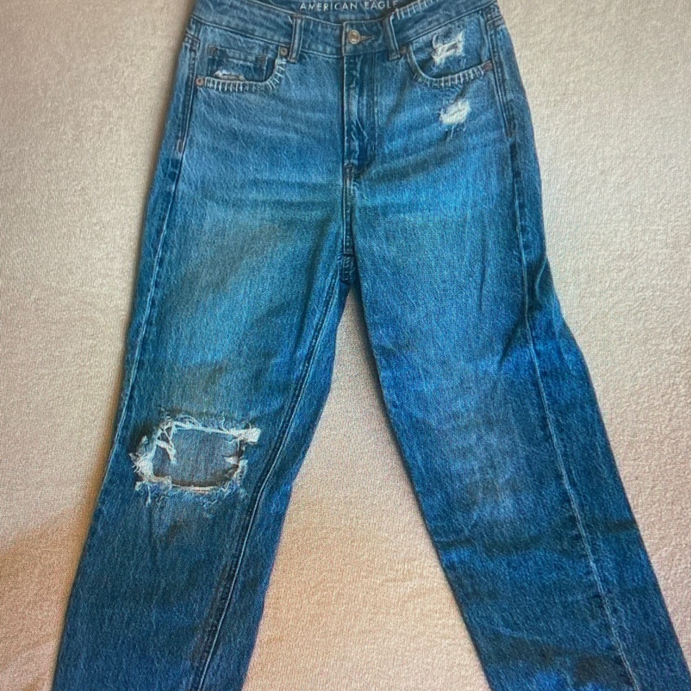 American Eagle Outfitters Men’s Blue Straight-Leg Ripped Jeans